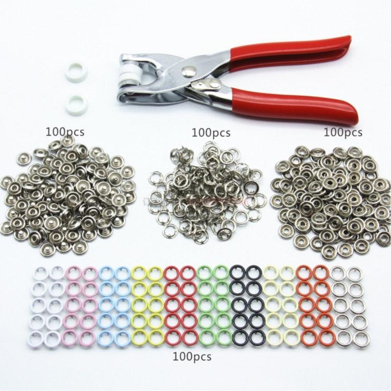 10 kleur 100 sets Van Klauw Gesp Hand Klem Tool Metal Naaien Knoppen Drukknopen Drukknopen Prong