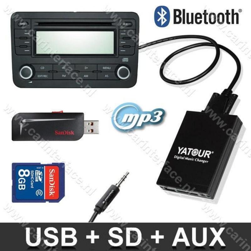 Yatour MP3 USB SD AUX Bluetooth* voor af-fabriek autoradio's