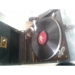 Originele His masters voice koffermodel oud antiek