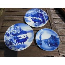 Drie wandborden blauw Villeroy