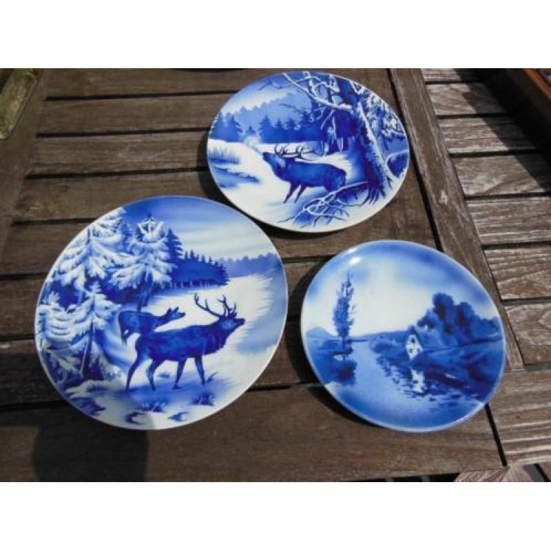 Drie wandborden blauw Villeroy