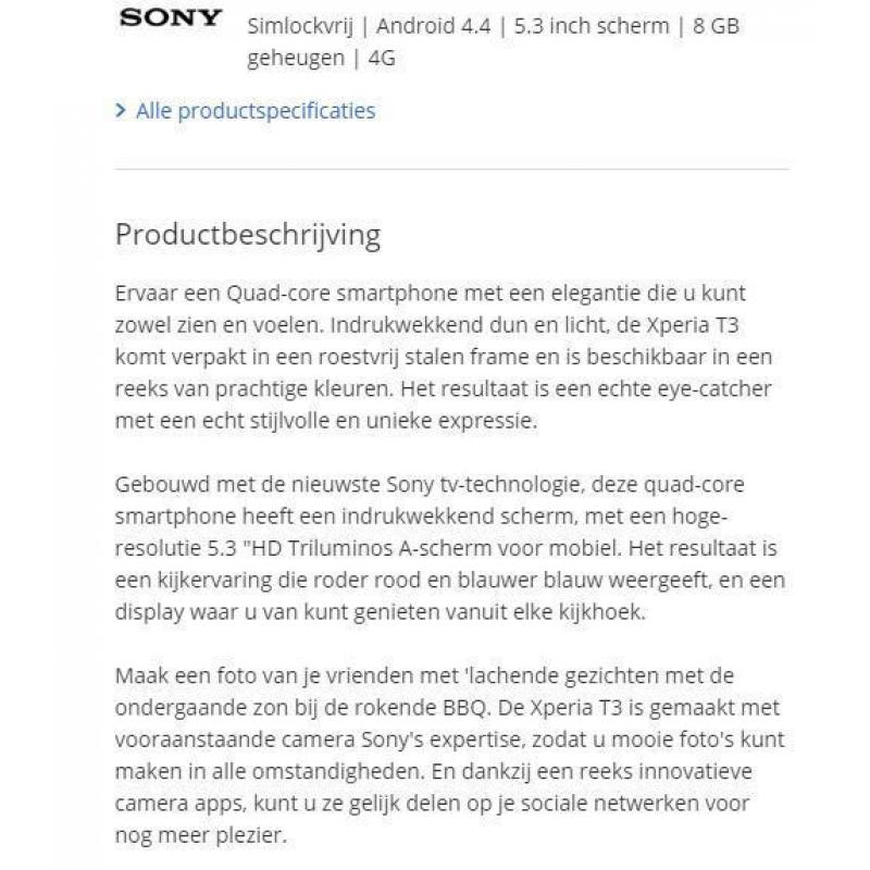 Sony T3 Xperia mobiele telefoon