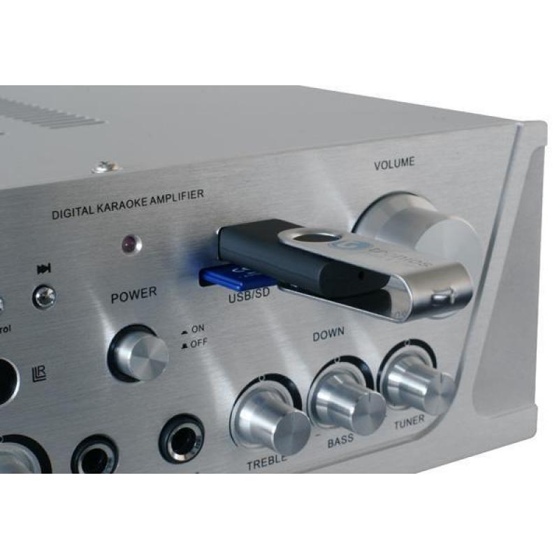 100W Karaoke Stereo Versterker met FM en USB / SD MP3 - Zilv