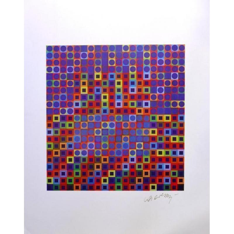 Victor Vasarely-Zebegen-Offset Print-Hand Gesigneerd