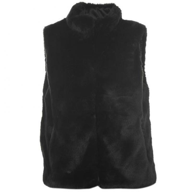 Golddigga Faux Bont Gilet Dames Zwart 34 36 38 40 42 44