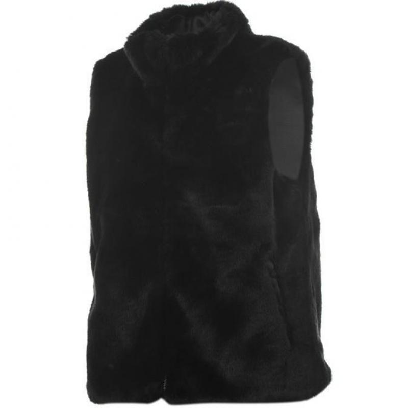 Golddigga Faux Bont Gilet Dames Zwart 34 36 38 40 42 44