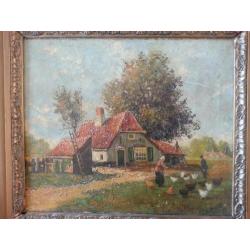 JAN JACOB FELS 19e eeuws schilderijtje boerderijtje