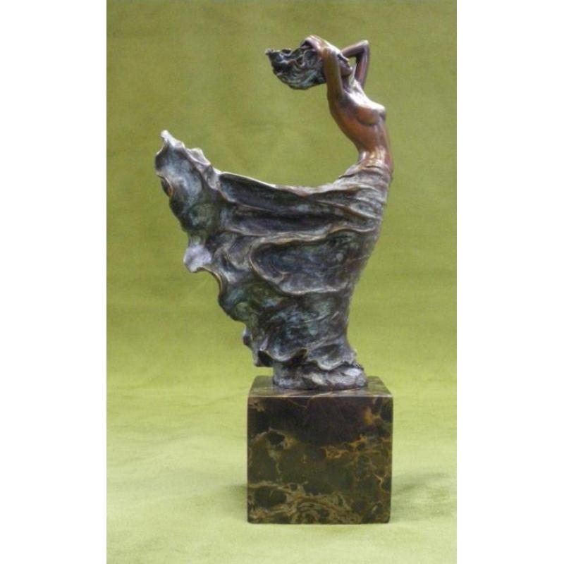 Bronzen beeld Dame in Wind Sculptuur Klassiek Naakt Elegant