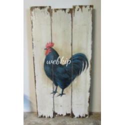 prachtig sober landelijk houten kippen schilderij kip haan