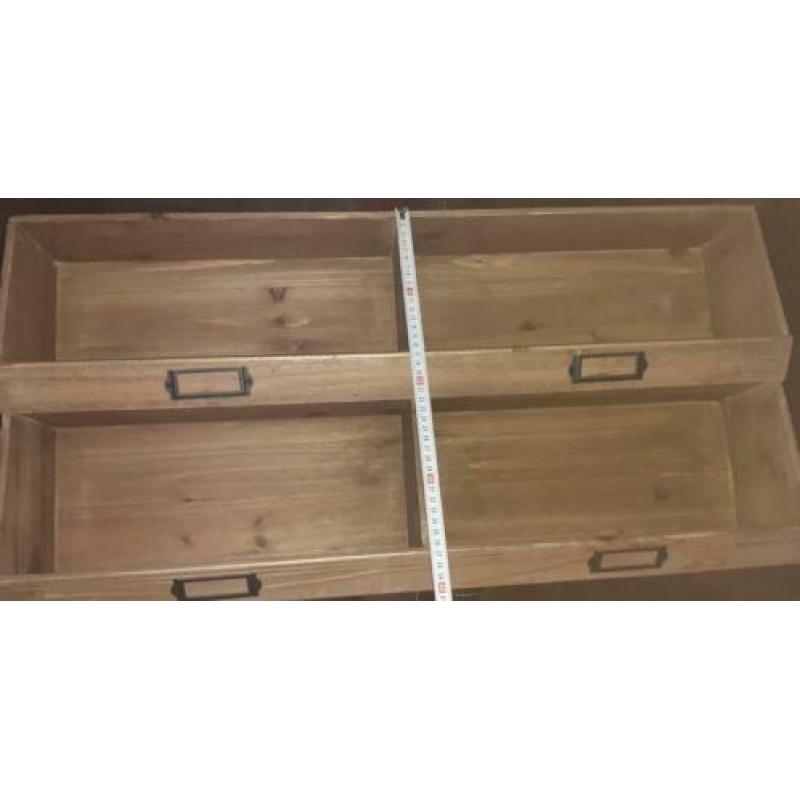 Open houten kastje, ophangringen, 4 vakken, 80x40x15cm