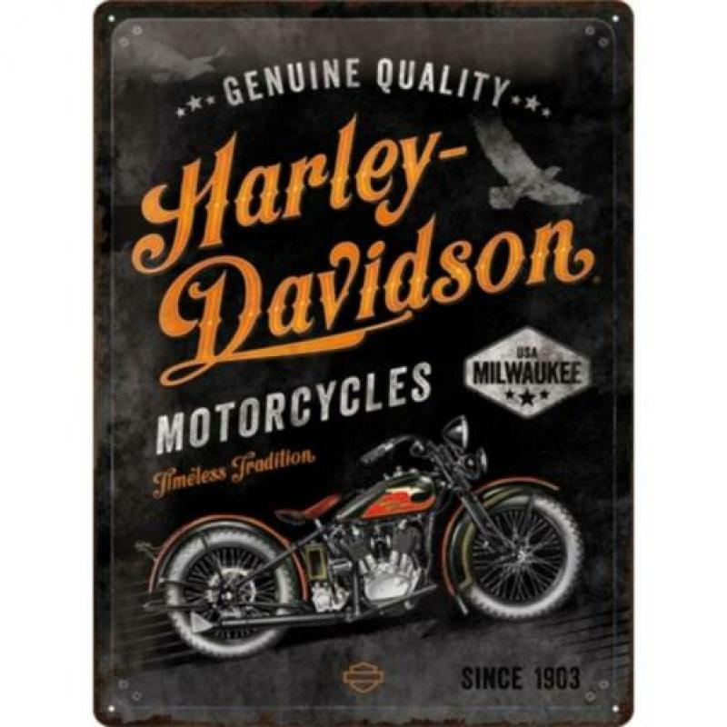 Harley Davidson V twin motor reclamebord van metaal relief