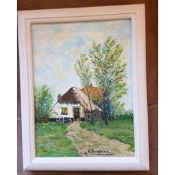 Olieverf schilderij boerderij Gesigneerd A. Burghoorn