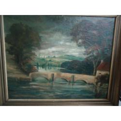 Groot oud schilderij OUDE BRUG