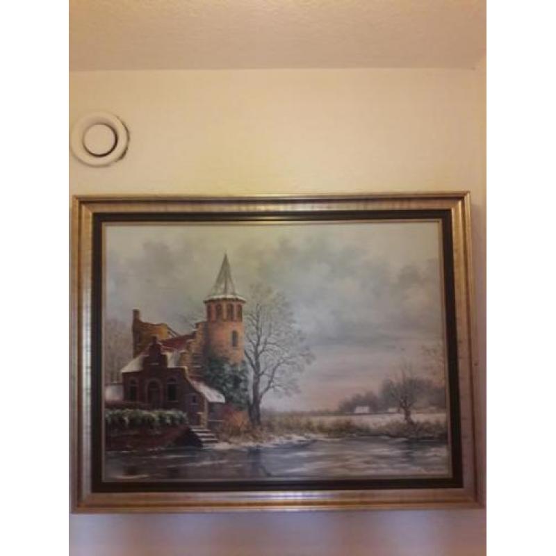 Winterlandschap, kasteel, olieverf schilderij, kwaliteit