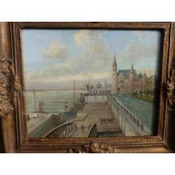Antwerpen, haven/kasteel Het Zand, olieverf uit plm. 1900