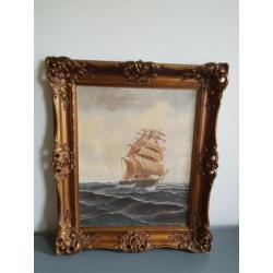 Schilderij schip op zee zeilschip houten barok lijst