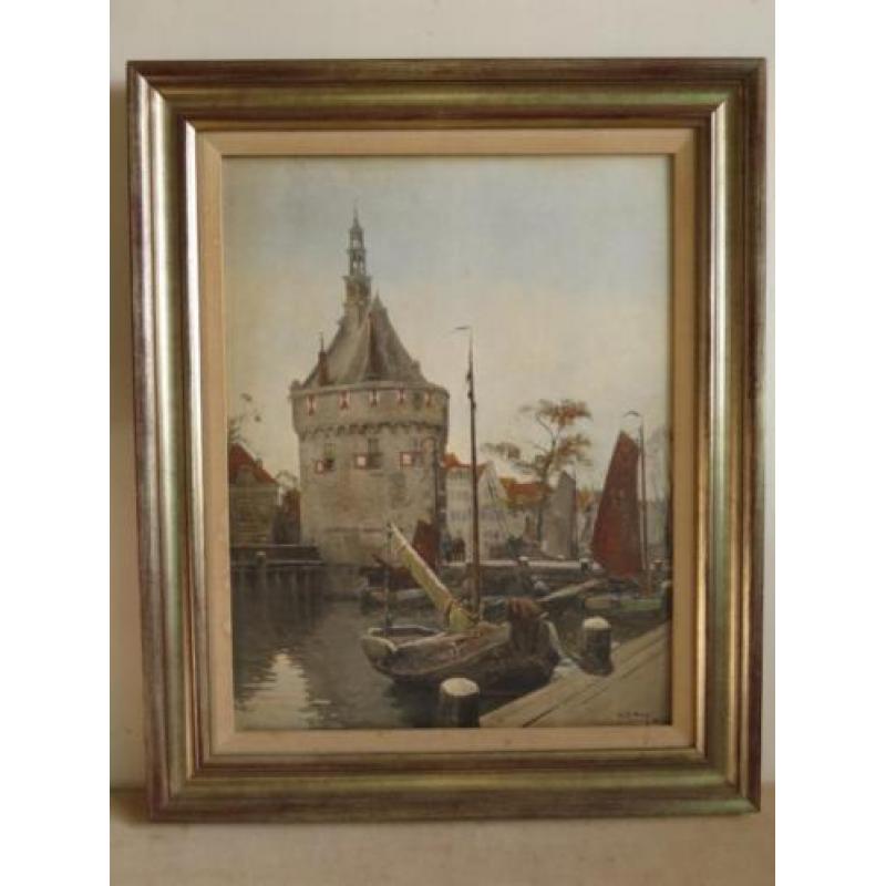 W.A. Knip - aquarel - Hoofdtoren van Hoorn