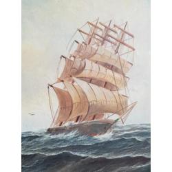 Schilderij schip op zee zeilschip houten barok lijst