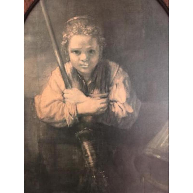 Schilderij Rembrandt meisje met de bezem sober brocant