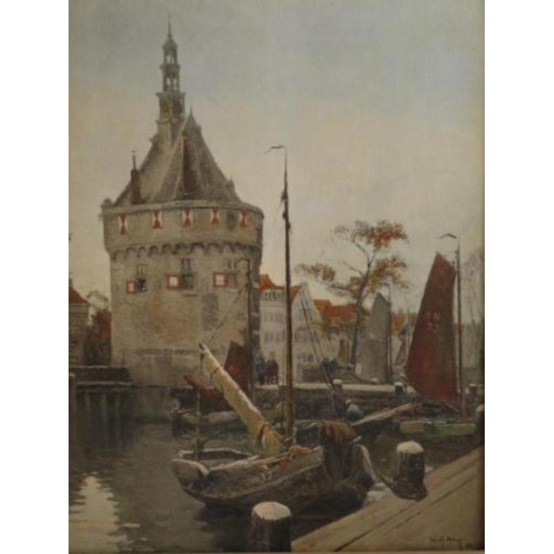 W.A. Knip - aquarel - Hoofdtoren van Hoorn