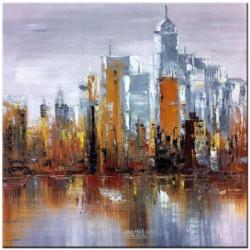 Skyline olieverf schilderij 100x100cm