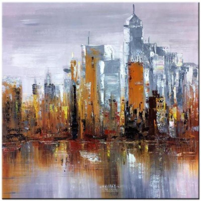 Skyline olieverf schilderij 100x100cm