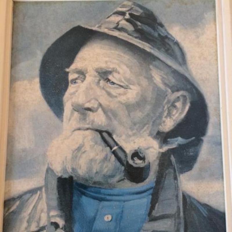 Klassiek zeeman met pijp en zuidwester Dorus Rijkers portret