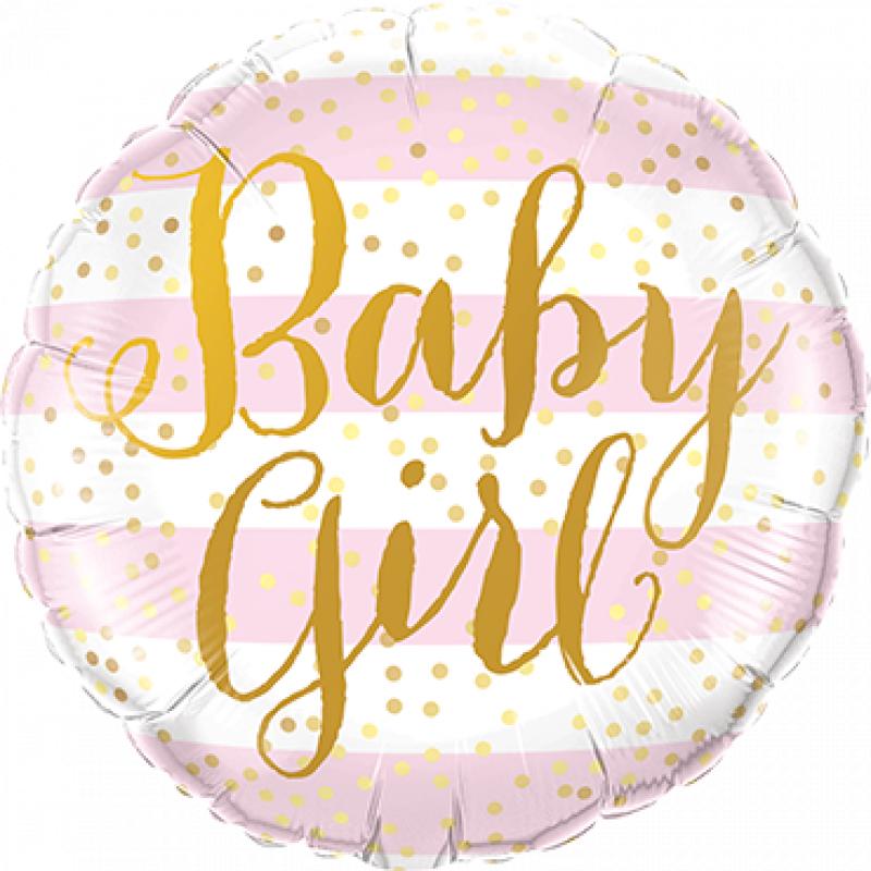Qualatex Baby Girl Pink Stripes Foil Round 18in 45cm