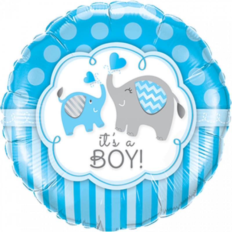 Qualatex Its A Boy Elephants Foil Round 18in 45cm