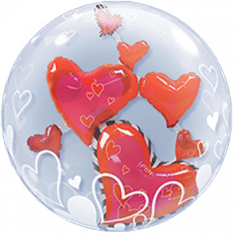 Qualatex Bubbles Lovely Floating Hearts Double Bubble 24in 60cm